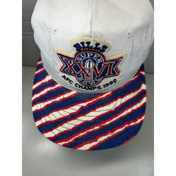 VTG 1992 Buffalo Bills Super Bowl autograph Bruce Smith Jeff Wright hat DAMAGED - Picture 7 of 16